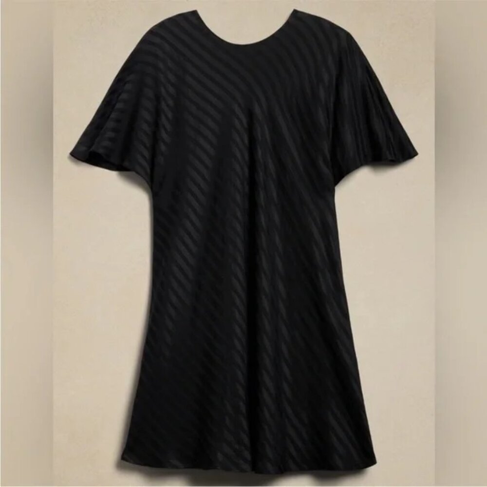 Banana Republic Black Stripe Viscose Linen Mini Dress L Tall (38inches long)